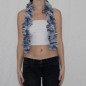 Y2k blue crochet scarf sparkly 50" in length